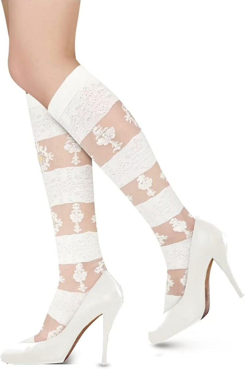 Benefeet Sox Womens Lace Knee High Socks Girls Sheer Mesh Knee High Stockings Cute Fishnet Lolita Calf Sock - Image 1